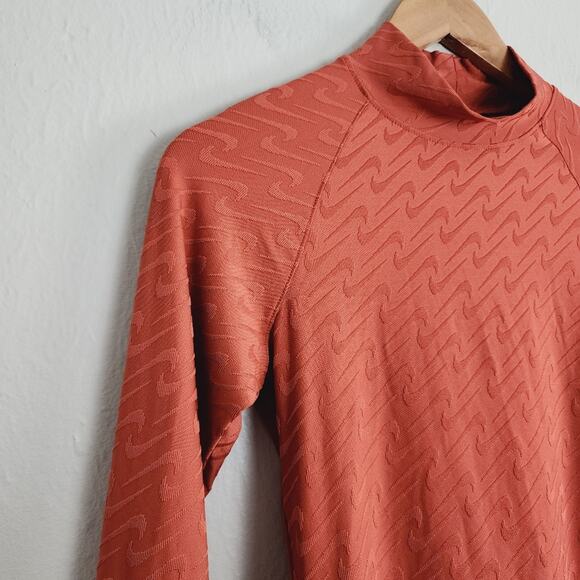 Nike Icon Clash Logo Print Mock-Neck Long Sleeve Top Terracotta Burnt Orange XS - Picture 6 of 12